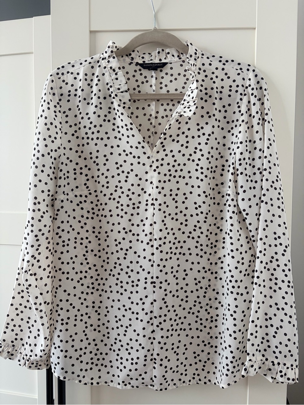 Banana Republic White Blouse with Black Polka Dots